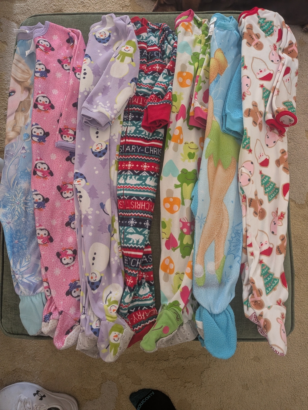 Lot of 7 Girls Footed Pajamas Size 3t Brands Include Disney, Carter's, Old Navy